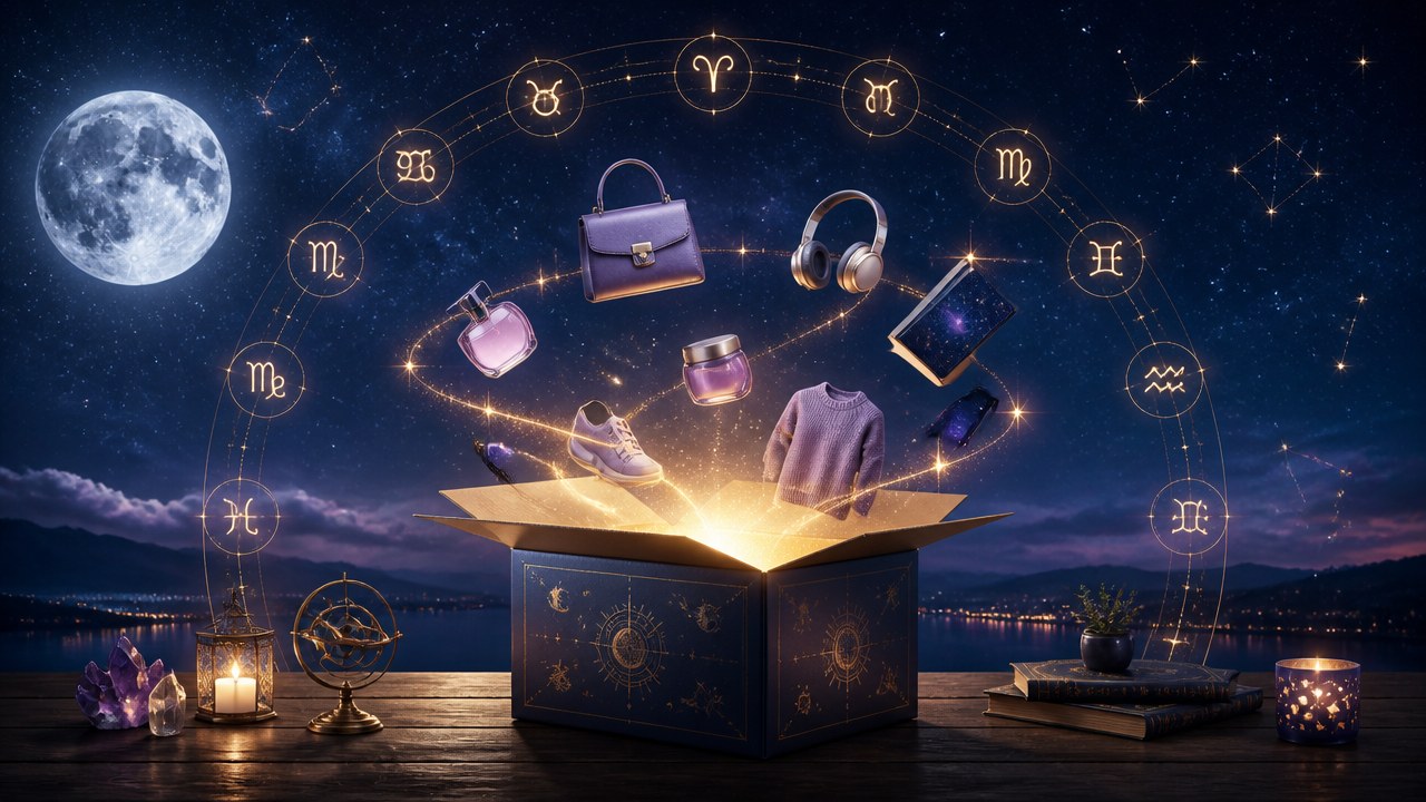 Arte editorial mística sobre O comportamento dos signos ao fazer compras online