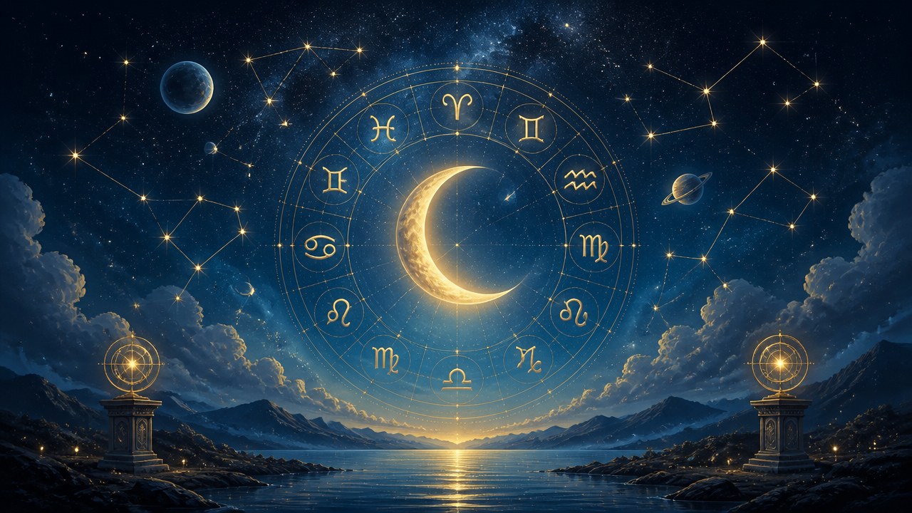 Arte editorial mística sobre Horóscopo do dia de hoje (28/09/2026): previsões dos signos para Segunda-feira
