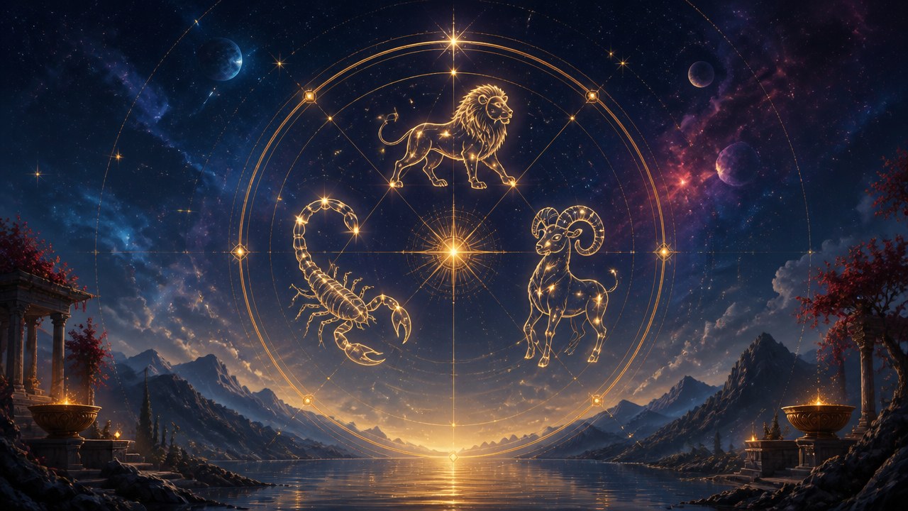 Arte editorial mística sobre Horóscopo do dia de hoje (05/10/2026): previsões dos signos para Segunda-feira
