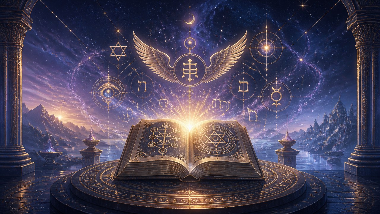 Arte editorial mística sobre Arcanjo Raziel: significado, características, salmo e oração