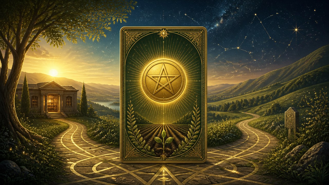Arte editorial mística sobre Valete de Ouros no Tarot: significado, amor, trabalho e finanças