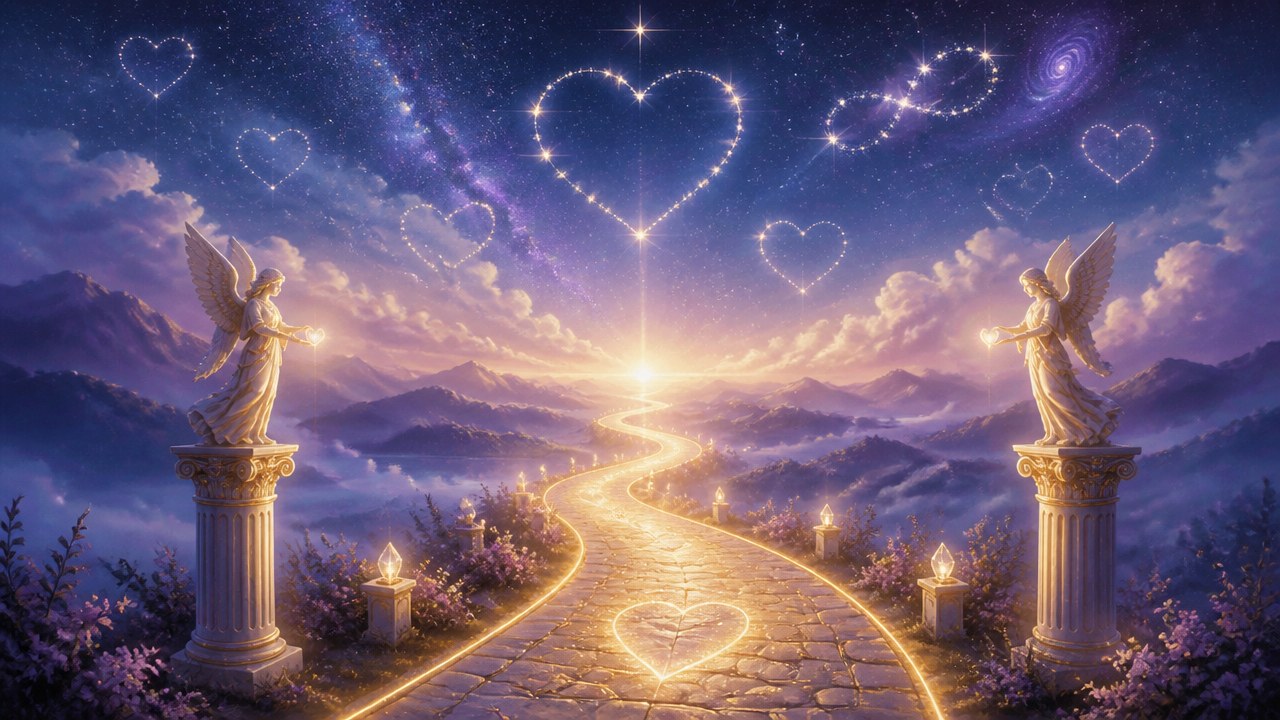 Arte editorial mística sobre O Anjo do Amor: Caminho para o Amor Verdadeiro