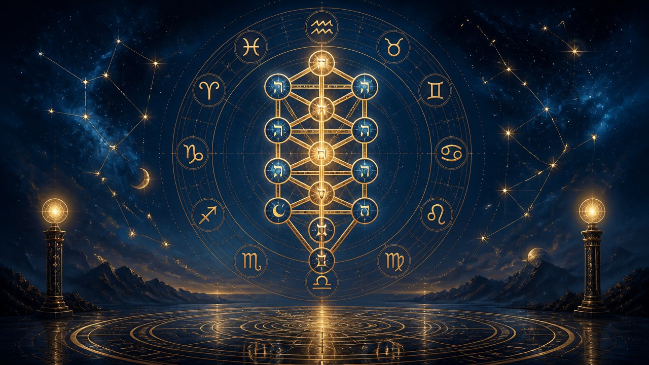Arte editorial mística sobre Astrologia cabalística