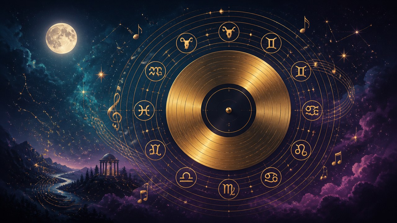 Arte editorial mística sobre A música que combina com a personalidade de cada signo
