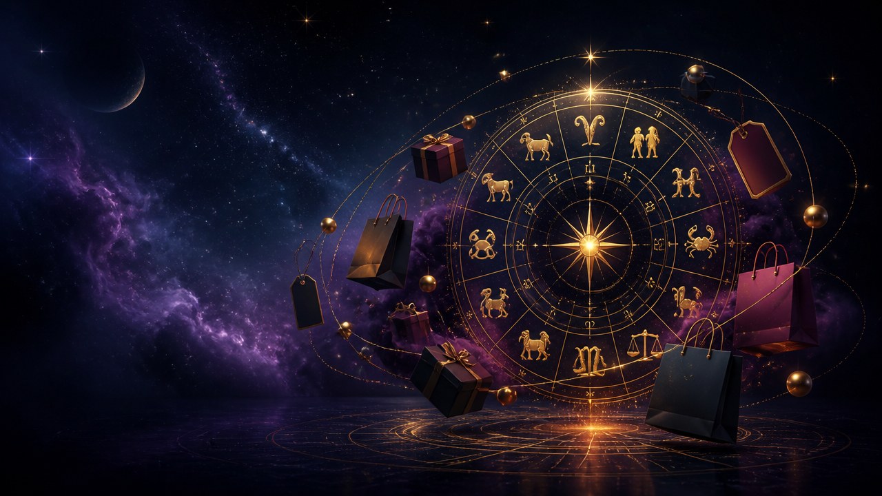 Arte editorial mística sobre Os signos na Black Friday