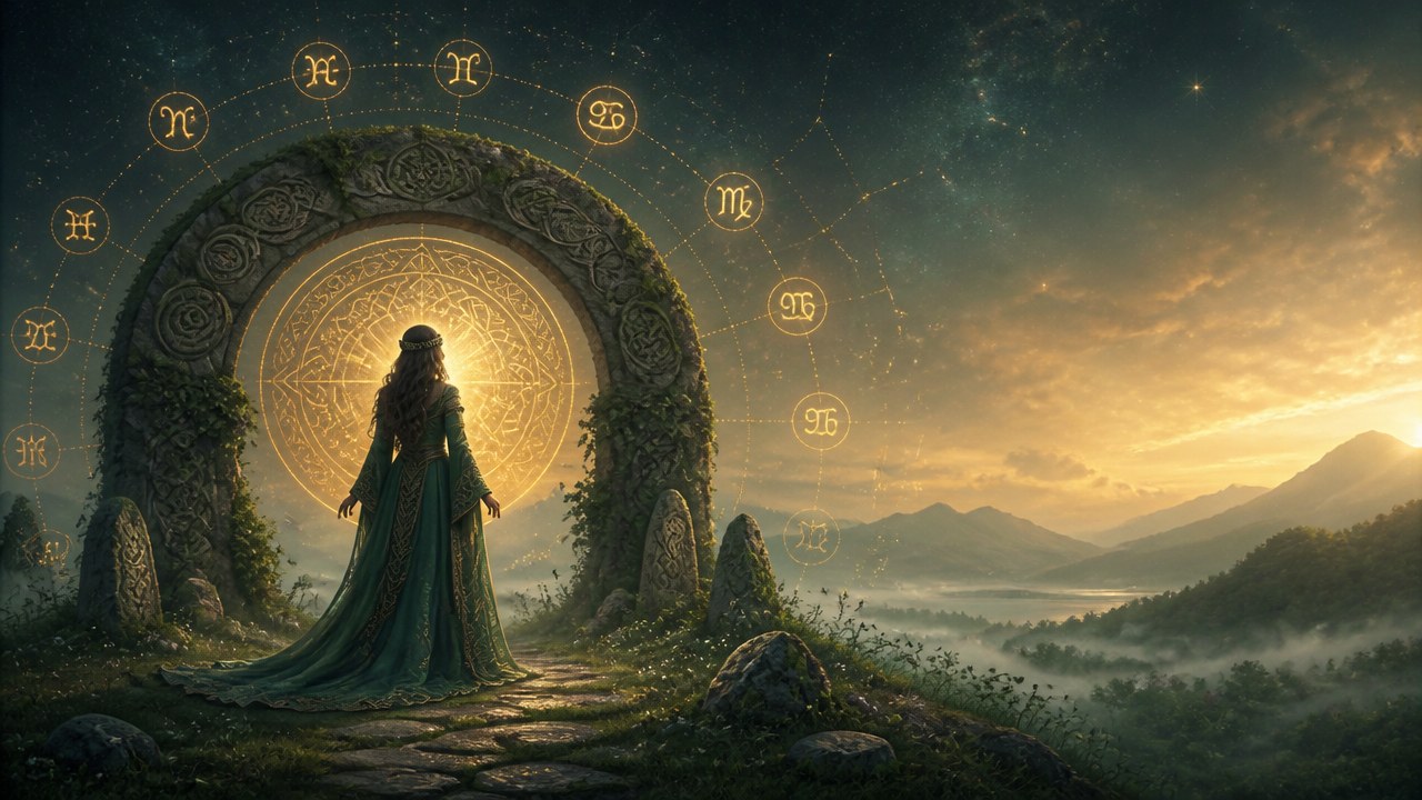 Arte editorial mística sobre A Deusa Celta de cada signo