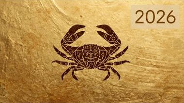 Glifo do signo de Câncer e o ano de 2026 acoplado na imagem no canto superior direito.