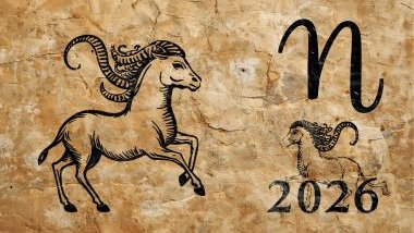 Glifo do signo de capricórnio com o ano de 2026 acoplado a imagem, no canto superior direito.