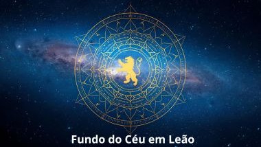 Imagem de uma mandala astrológica com o Glifo de Leão ao centro e a palavra fundo do céu em Leão.