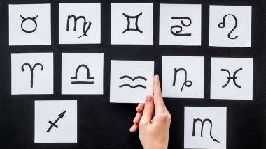 Imagem de um painel preto e em destaque os glifos dos 12 signos desenhados em um quadrado branco.