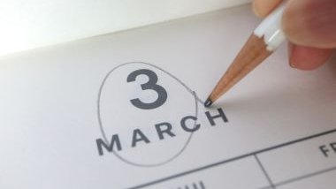 Imagem do dia 3 de março em destaque no calendário.