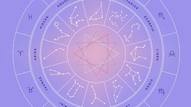 Imagem de fundo lilás e roxo e ao centro uma mandala astrológica.