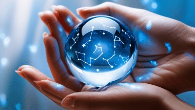 As mãos de uma mulher seguram uma bola de cristal.