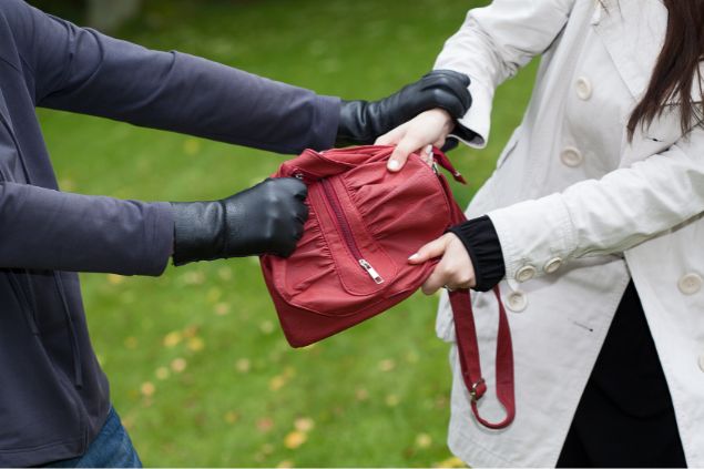 ladrão roubando a bolsa de uma mulher