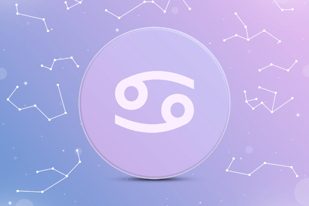 Buffik / Buffik / Canva Símbolo de Câncer em destaque sobre fundo com constelações estilizadas.