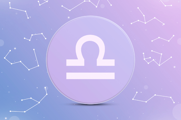 Buffik / Buffik / Canva Símbolo de Libra em destaque sobre fundo com constelações estilizadas.