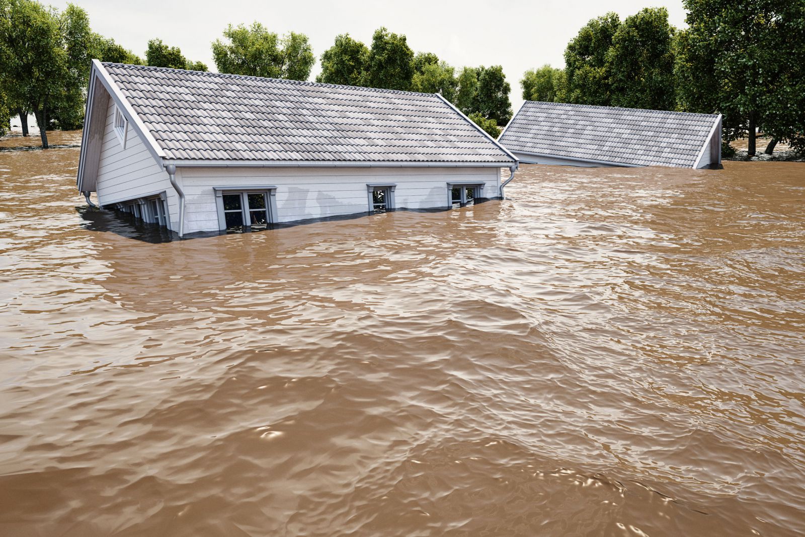Casas inundadas pela enchente 