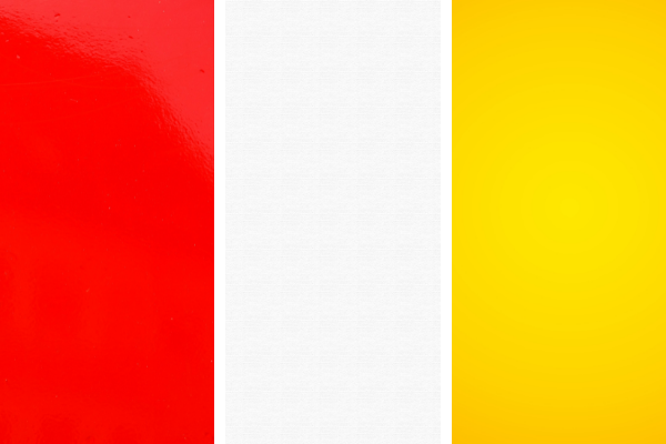 Cores vermelho, branco e amarelo