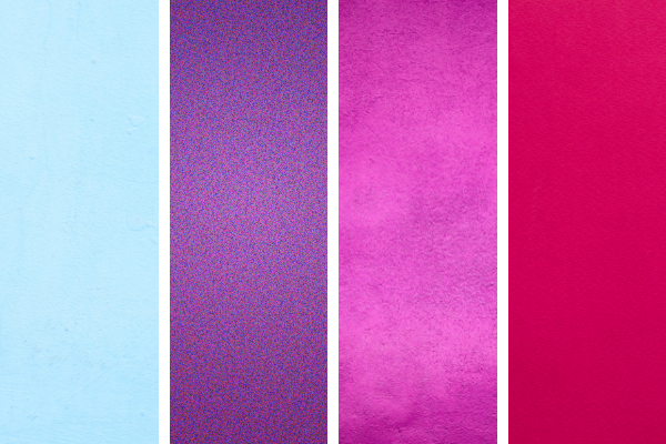 Cores azul bebê, violeta, fúcsia e magenta