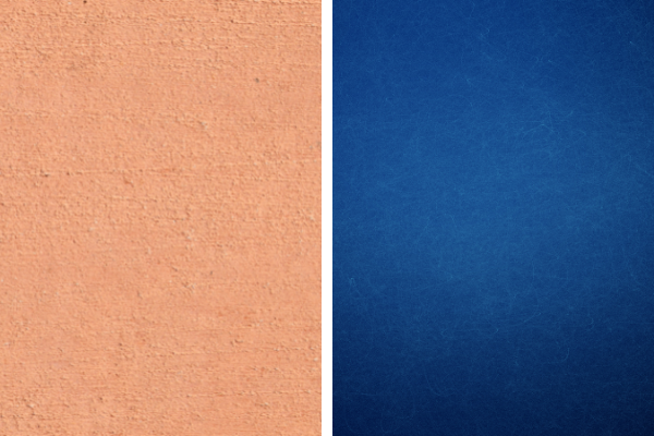 Cores salmão e azul marinho