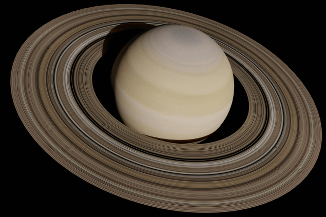 Imagem do planeta Saturno e, ao fundo, há o universo.