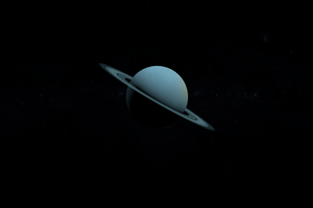 Imagem do planeta Urano e, ao fundo, há o universo.
