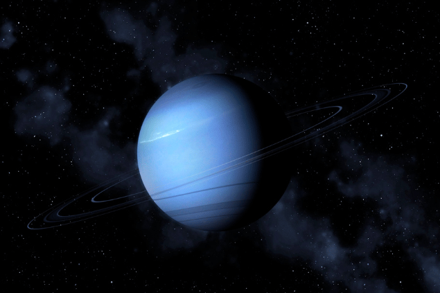 Imagem do planeta Netuno e, ao fundo, há o universo.