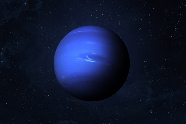 Imagem do planeta Netuno e, ao fundo, há o universo.