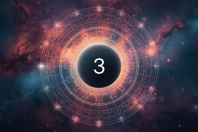 Imagem de Urano em uma mandala astrológica com o número 3 no centro.
