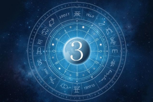 Imagem de Vênus dentro de uma mandala astrológica com o número 3 no centro.