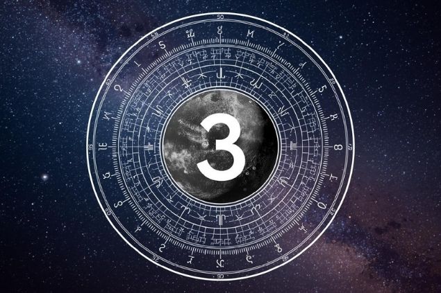 Imagem de Mercúrio dentro de uma mandala astrológica com o número 3 no centro.