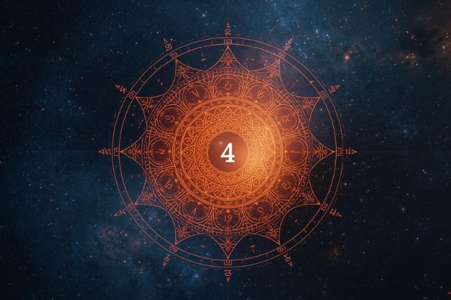 Imagem de Lilith dentro de uma mandala astrológica com o número 4 no centro.