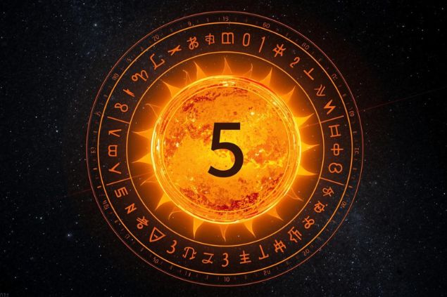 Canva/horoscopovIrtuAl Imagem do Sol dentro de uma mandala astrológica com o número 5 no centro.