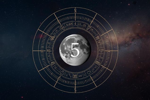 Imagem de Mercúrio dentro de uma mandala astrológica com o número 5 no centro.