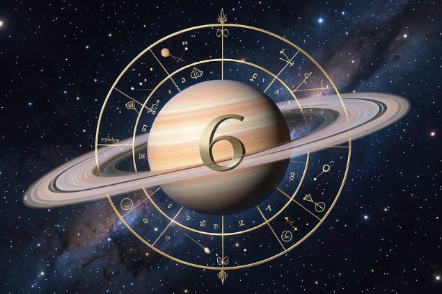 Canva/horoscopovIrtuAl Imagem de Saturno em uma mandala astrológica com o número 6 no centro.