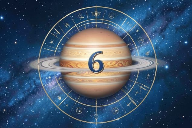 Canva/horoscopovIrtuAl Imagem de Júpiter em uma mandala astrológica com o número 6 no centro.