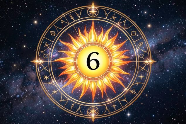 Canva/horoscopovIrtuAl Imagem do Sol dentro de uma mandala astrológica com o número 6 no centro.