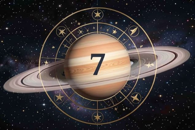 Canva/horoscopovIrtuAl Imagem de Saturno em uma mandala astrológica com o número 7 no centro.