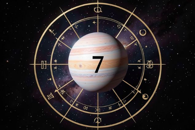 Imagem de Plutão em uma mandala astrológica com o número 7 no centro.