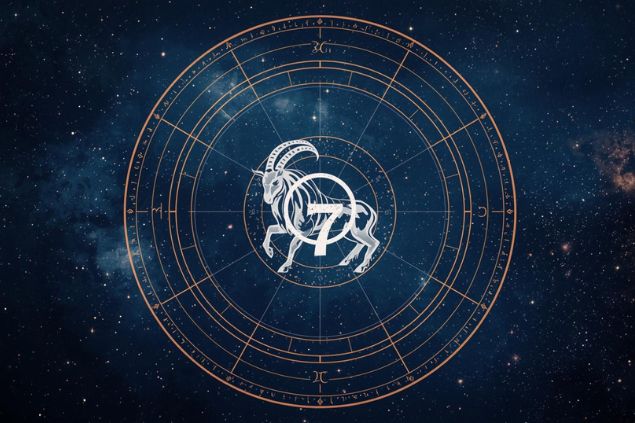 Canva/horoscopovIrtuAl Imagem do glifo de capricórnio junto com o número 7 no centro de uma mandala astrológica com fundo do universo.