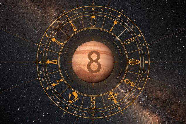 Canva/horoscopovIrtuAl Imagem de Plutão dentro de uma mandala astrológica com o número 8 no centro.