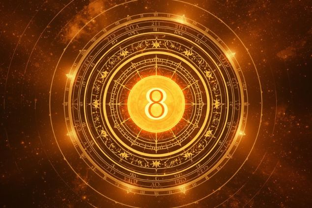 Canva/horoscopovIrtuAl Imagem do Sol dentro de uma mandala astrológica com o número 8 no centro.