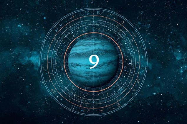 Canva/horoscopovIrtuAl Imagem de Netuno dentro de uma mandala astrológica com o número 9 no centro.