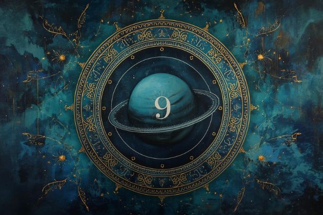 Canva/horoscopovIrtuAl Imagem de Urano dentro de uma mandala astrológica com o número 9 no centro.