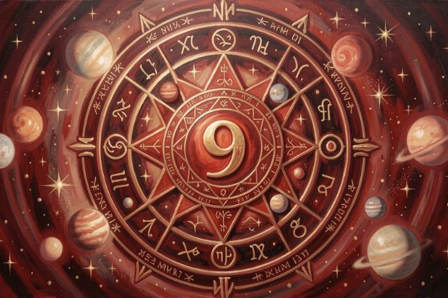 Canva/horoscopovIrtuAl Imagem de Marte dentro de uma mandala astrológica com o número 9 no centro.
