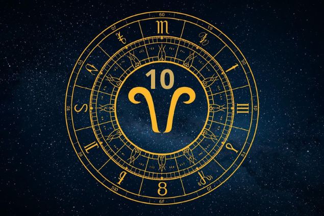 Imagem de uma mandala astrológica com o glifo de touro junto com o número 10 posicionados no centro