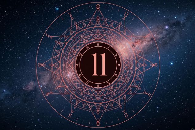 Imagem de Lilith em uma mandala astrológica com o número 11 no centro e ao fundo, o universo.