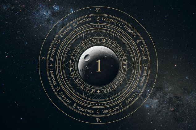 Imagem de Quíron dentro de uma mandala astrológica com o número 1 no centro e ao fundo o universo com as estrelas.