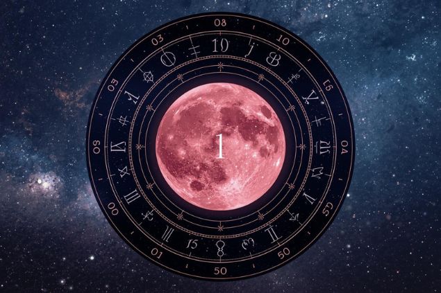 Imagem do planeta Vênus dentro de uma mandala astrológica com o número 1 no centro e ao fundo o universo com as estrelas.