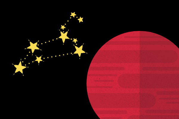 Constelação de Leão e planeta Marte em ilustração